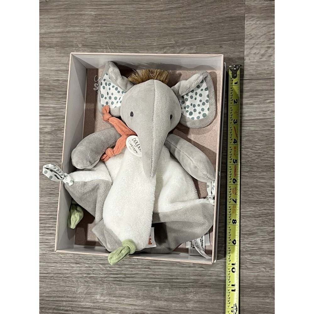 Doudou et Compagnie Couleurs Savane Elephant Knotted Baby Blanket Lovey Gray New